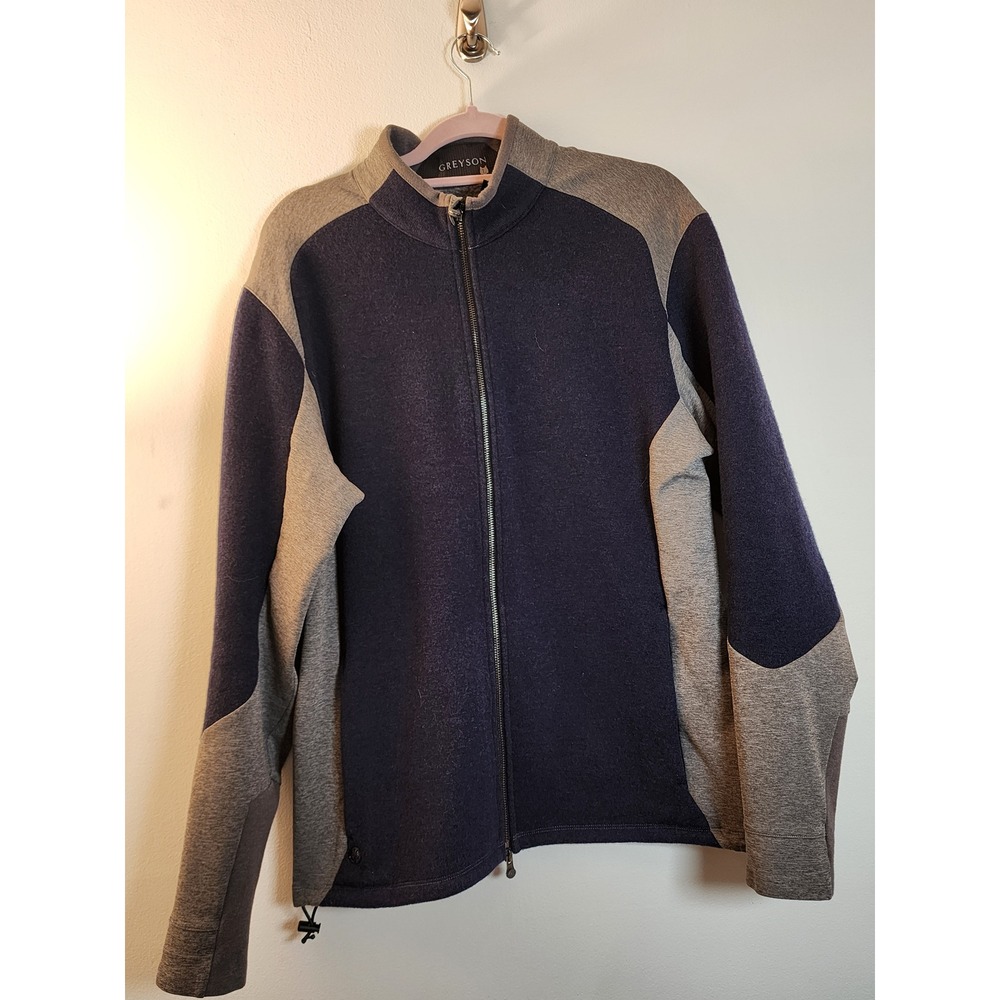 Greyson‎ Clothiers Mens Full Zip Wool Blend Fleece Jacket Navy Gray Colorblock L